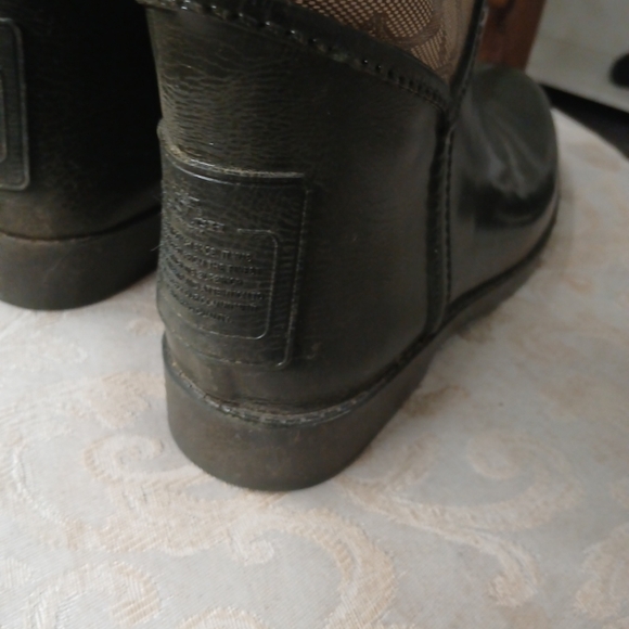 Coach Tristee Signature Tall Rain Boots Lace Back Brown Black Women's Size 8B - Picture 12 of 12